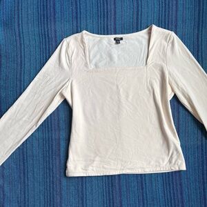 Express Cream Stretchy Long Sleeve Square Neck Top